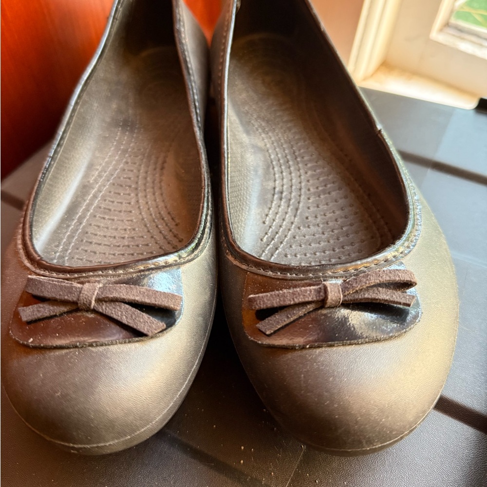 CROCS Black Ballet Flats with Bow Detail